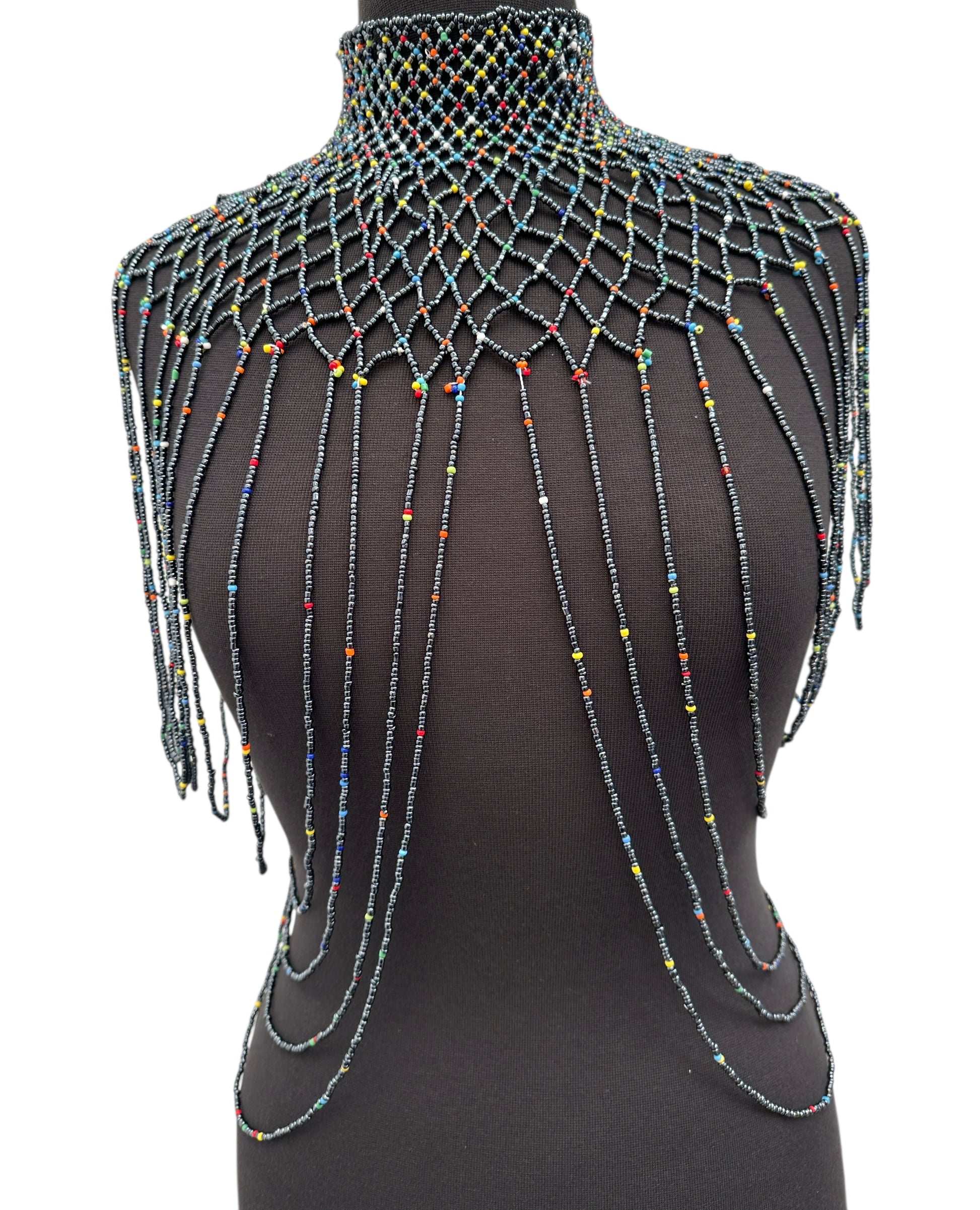Grey Maasai Zulu Beaded Collar – Handmade African Festival Necklace | Tribal Body Jewellery UK - Fatisha Boutique #