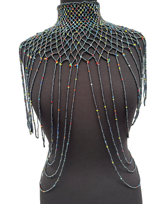 Grey Maasai Zulu Beaded Collar – Handmade African Festival Necklace | Tribal Body Jewellery UK - Fatisha Boutique #