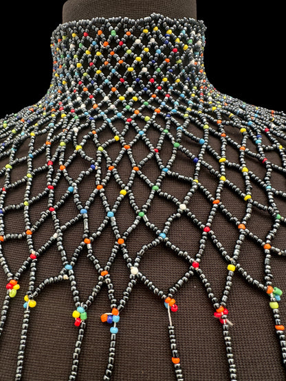 Grey Maasai Zulu Beaded Collar – Handmade African Festival Necklace | Tribal Body Jewellery UK - Fatisha Boutique #