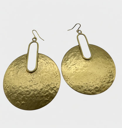 Hammered Brass Disc Statement Earrings – Bold Geometric Dangle Jewellery for Women | Handmade UK