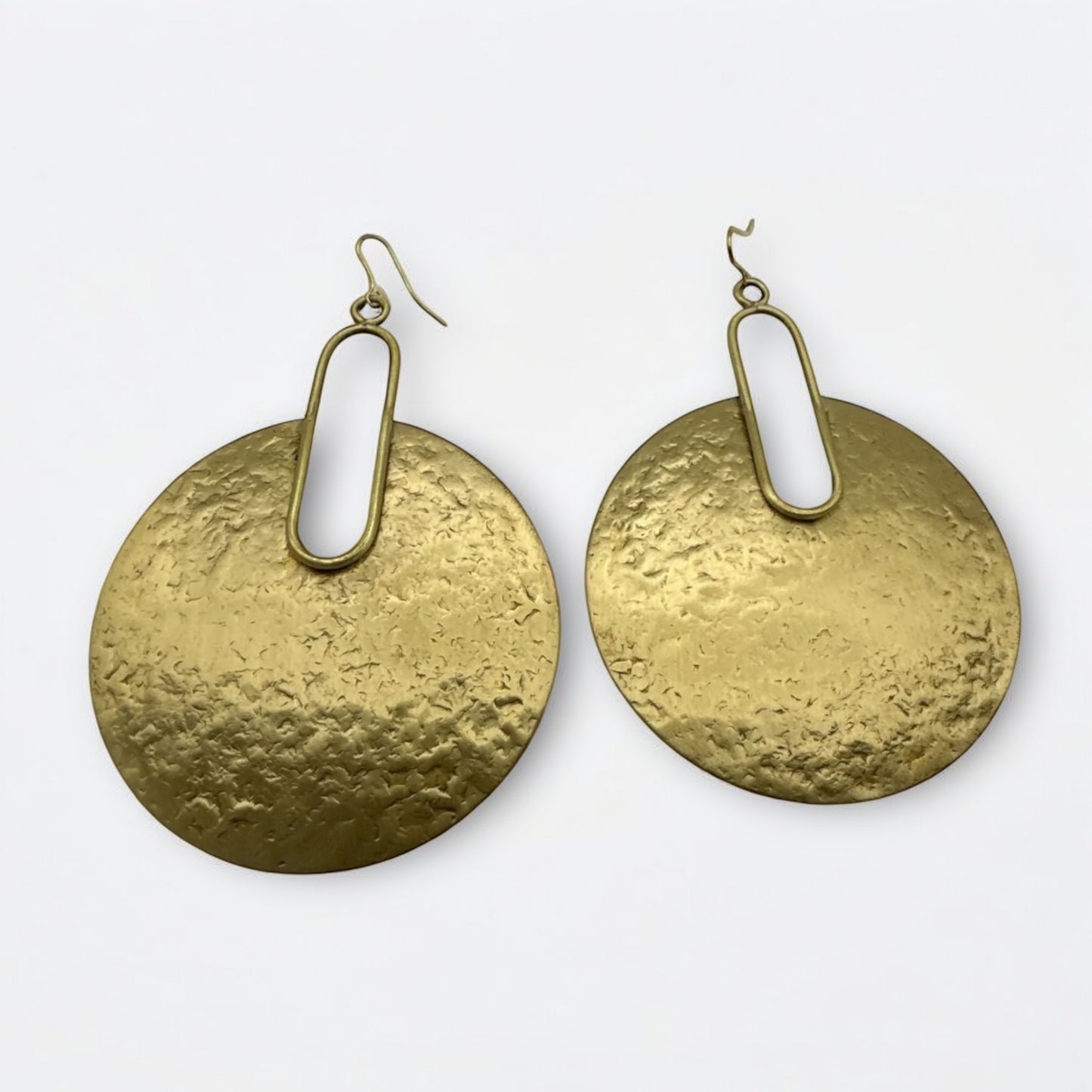 Hammered Brass Disc Statement Earrings – Bold Geometric Dangle Jewellery for Women | Handmade UK