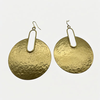 Hammered Brass Disc Statement Earrings – Bold Geometric Dangle Jewellery for Women | Handmade UK