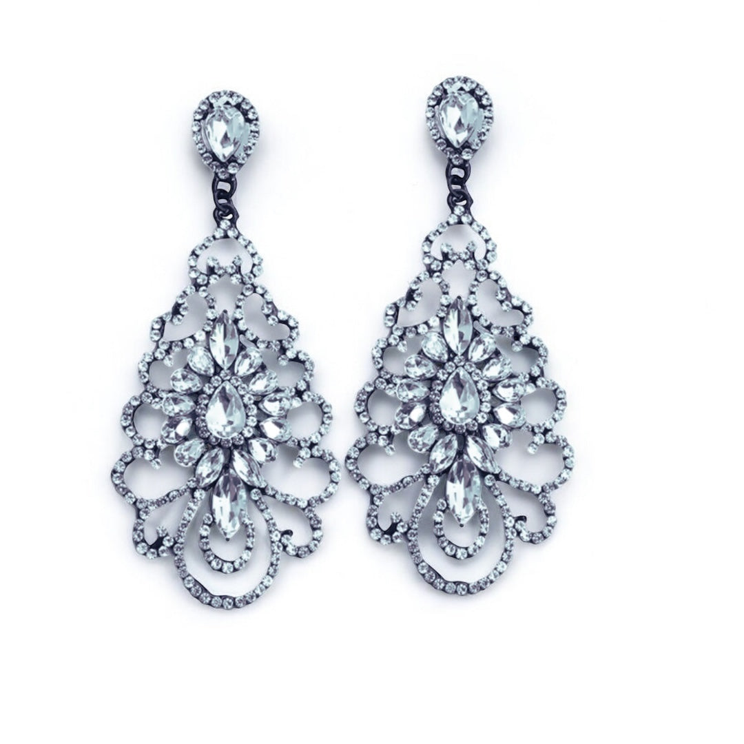 Elegant Rhinestone Chandelier Earrings – Teardrop Vintage Statement Jewellery for Events & Weddings