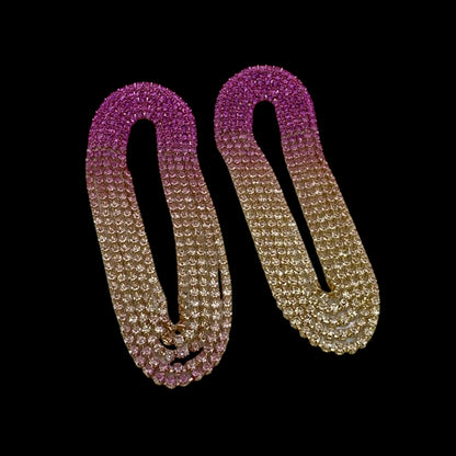 Pink Ombre Rhinestone Tassel Statement Earrings – Glamorous Crystal Drop Jewellery