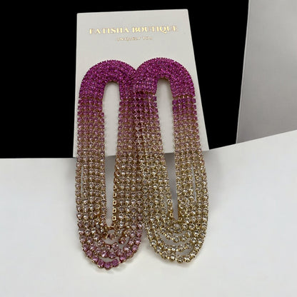 Pink Ombre Rhinestone Tassel Statement Earrings – Glamorous Crystal Drop Jewellery