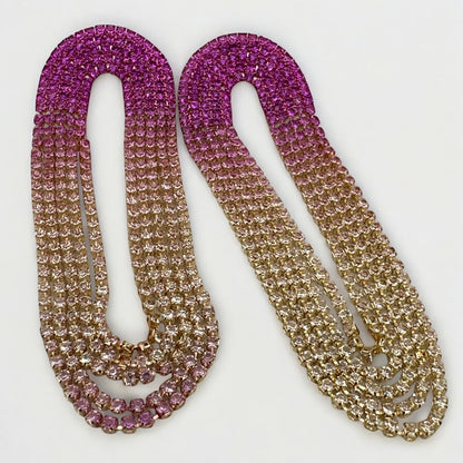 Pink Ombre Rhinestone Tassel Statement Earrings – Glamorous Crystal Drop Jewellery