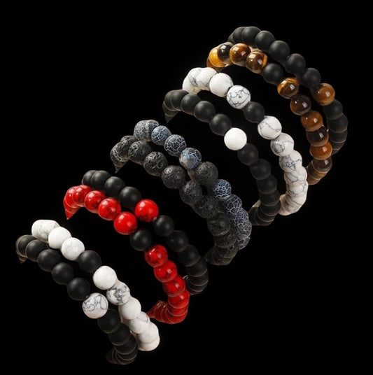 Unisex Lava Stone Beaded Bracelets – Set of 2 Stretch Fit for Daily Wear - Fatisha Boutique #