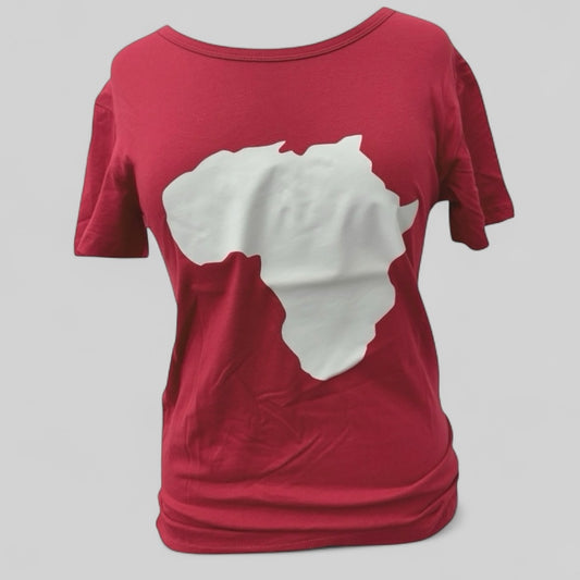 Women's Red African Map T-Shirt – White Continent Print – Small & Large Sizes Available - Fatisha Boutique #