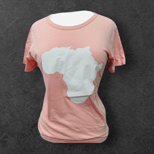 Women's Pink African Map T-Shirt – White Continent Print – Bold Heritage Tee - Fatisha Boutique #