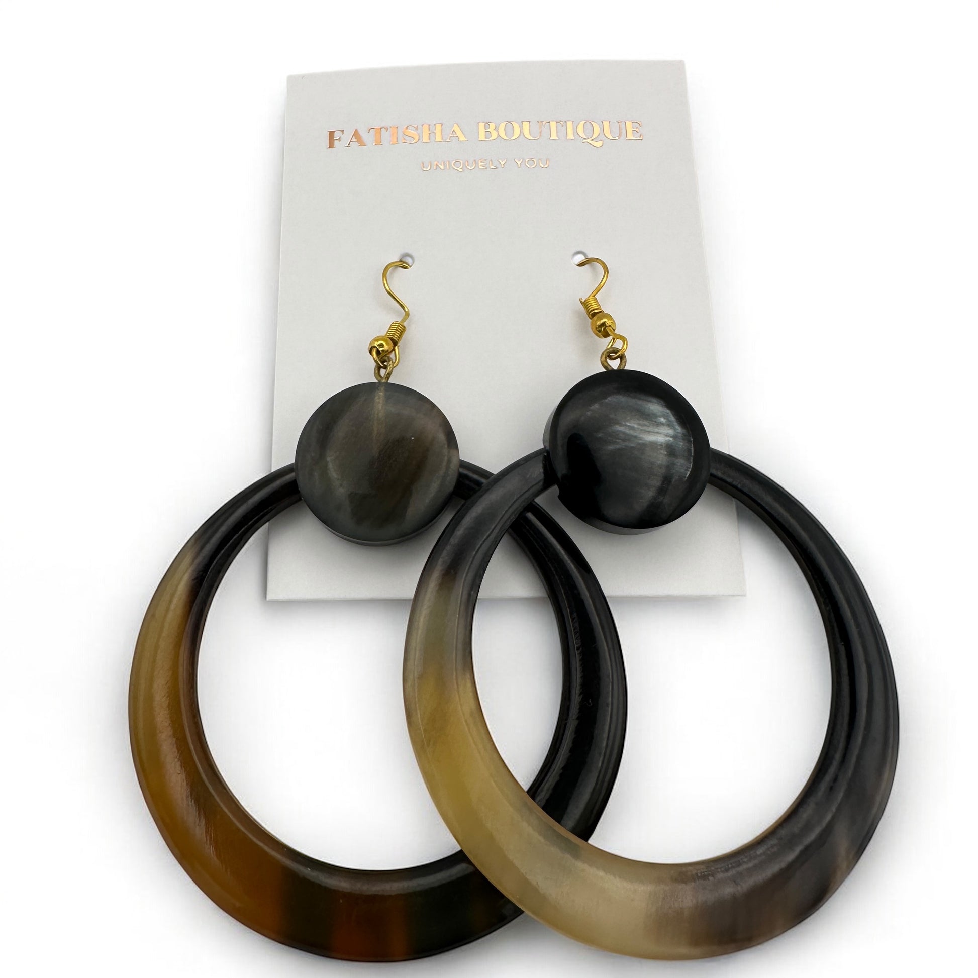 Natural Buffalo Horn Dangle Earrings – Handmade Organic Statement Jewellery for Women UK - Fatisha Boutique #