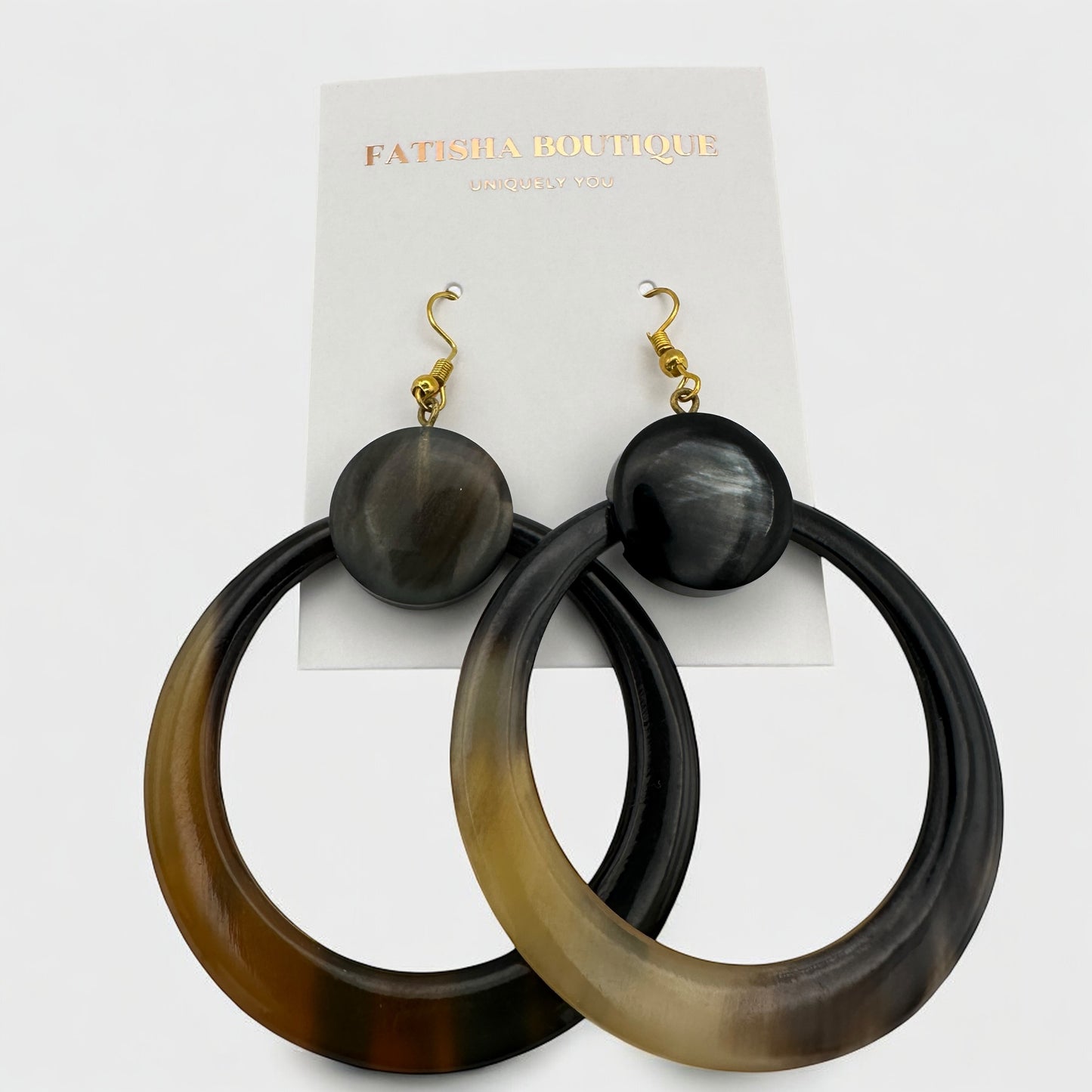 Natural Buffalo Horn Dangle Earrings – Handmade Organic Statement Jewellery for Women UK - Fatisha Boutique #