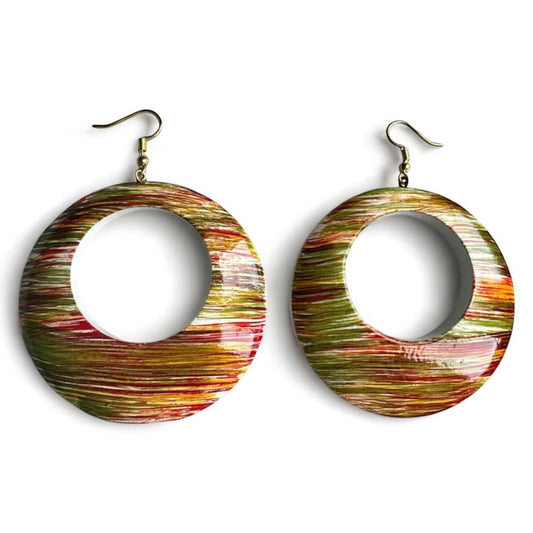 Multicolour Wooden Dangle Ethnic Earrings – Handmade Boho Statement Jewellery for Women UK