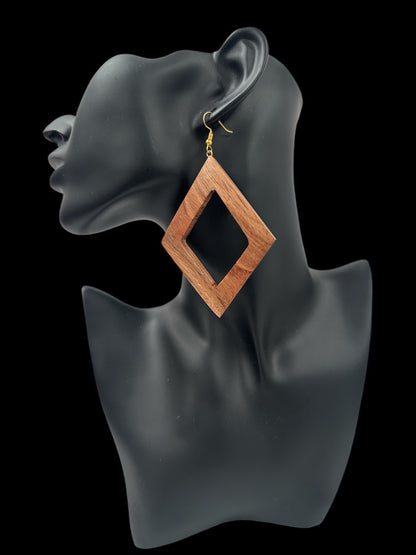 Geometric Wooden Square Dangle Earrings – Handmade Lightweight Boho Jewellery for Women UK - Fatisha Boutique #