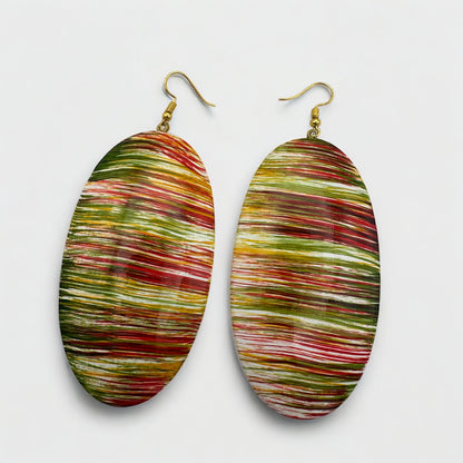 Multicolour Wooden Oval Dangle Earrings – Handcrafted Boho Statement Jewellery - Fatisha Boutique #