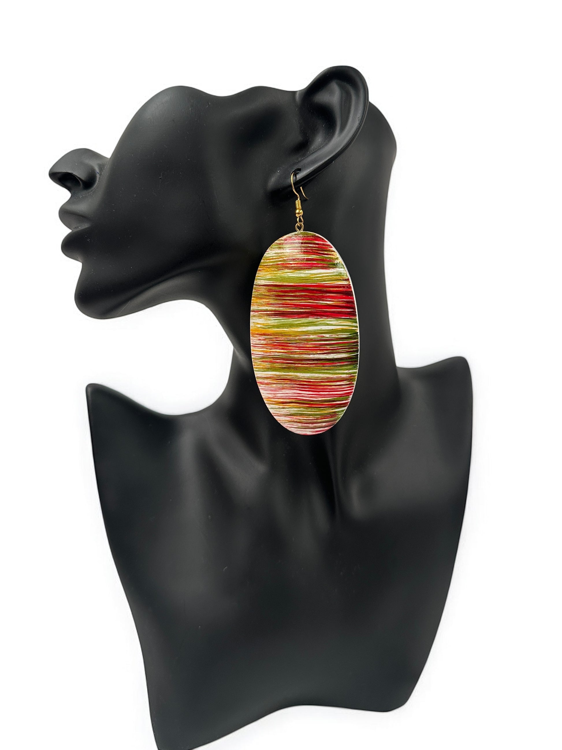Multicolour Wooden Oval Dangle Earrings – Handcrafted Boho Statement Jewellery - Fatisha Boutique #