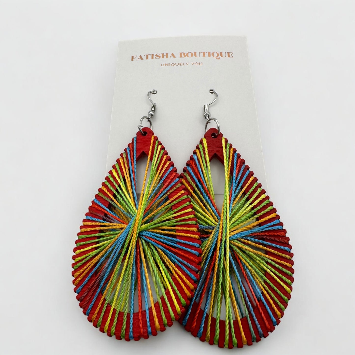 African Multicolour Thread Drop Earrings – Handmade Boho Statement Jewellery for Bold Women UK