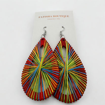 African Multicolour Thread Drop Earrings – Handmade Boho Statement Jewellery for Bold Women UK