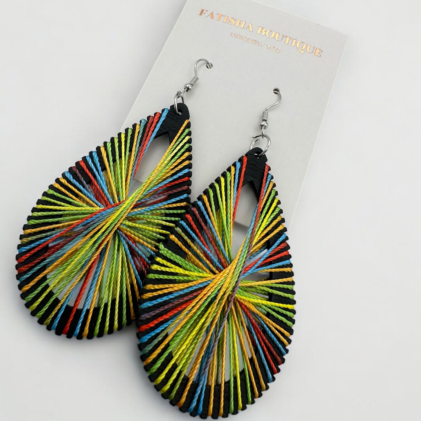 African Multicolour Thread Drop Earrings – Handmade Boho Statement Jewellery for Bold Women UK