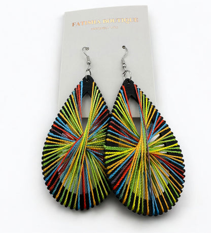 African Multicolour Thread Drop Earrings – Handmade Boho Statement Jewellery for Bold Women UK