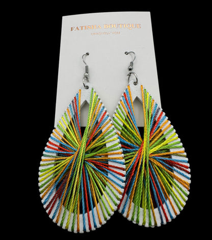 African Multicolour Thread Drop Earrings – Handmade Boho Statement Jewellery for Bold Women UK