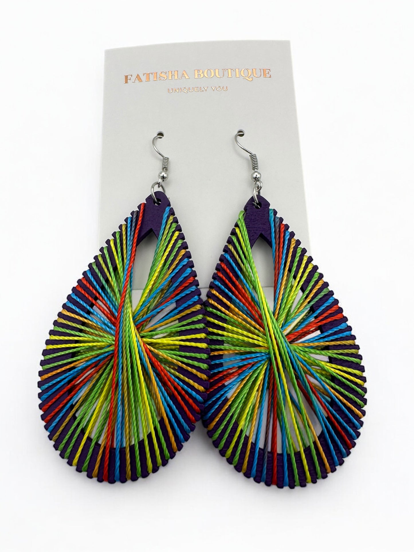 African Multicolour Thread Drop Earrings – Handmade Boho Statement Jewellery for Bold Women UK