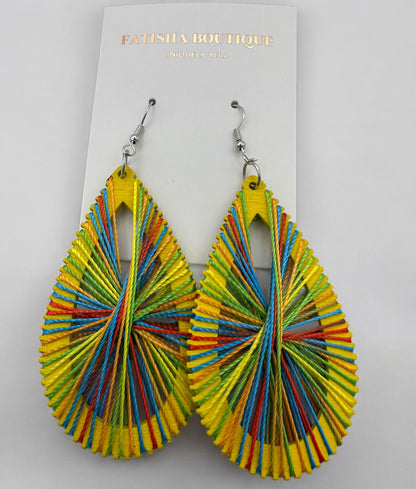 African Multicolour Thread Drop Earrings – Handmade Boho Statement Jewellery for Bold Women UK
