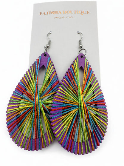 African Multicolour Thread Drop Earrings – Handmade Boho Statement Jewellery for Bold Women UK
