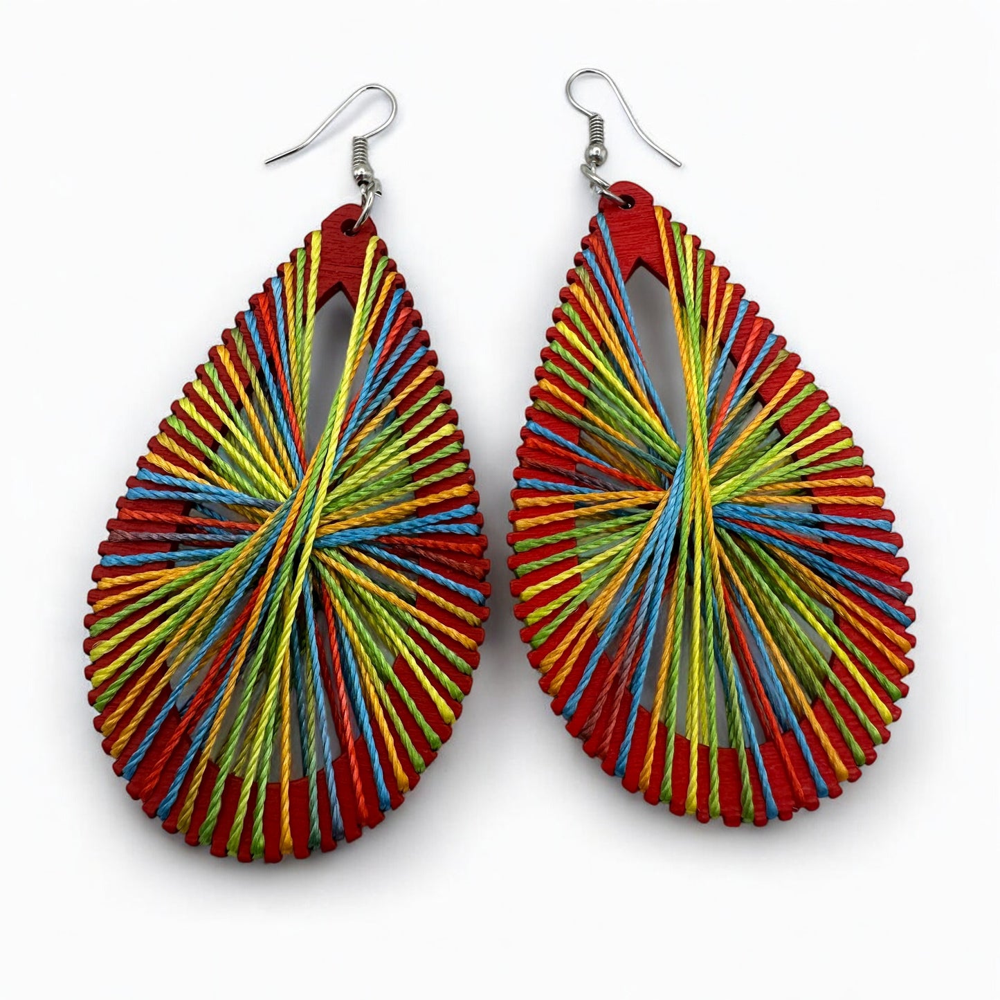 African Multicolour Thread Drop Earrings – Handmade Boho Statement Jewellery for Bold Women UK