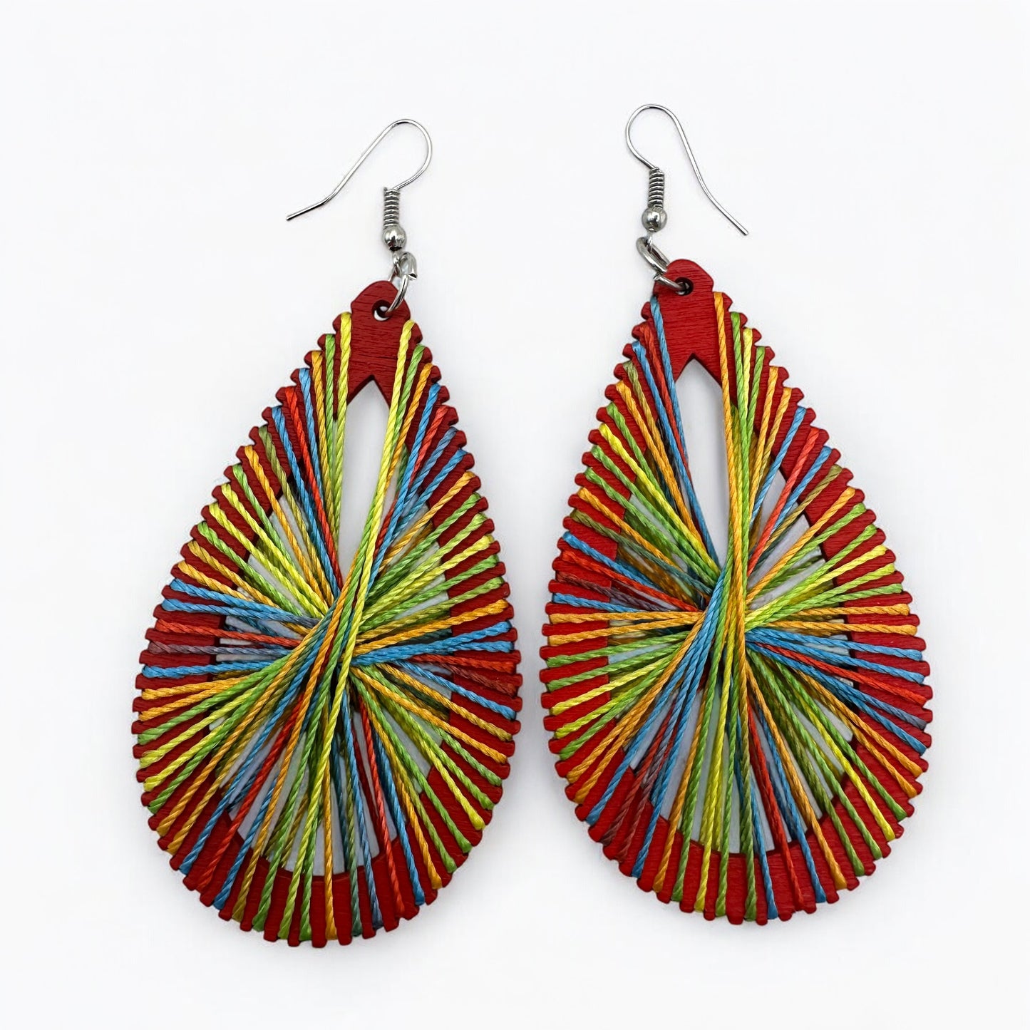 African Multicolour Thread Drop Earrings – Handmade Boho Statement Jewellery for Bold Women UK