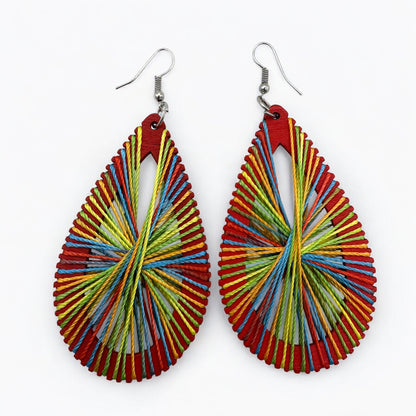 African Multicolour Thread Drop Earrings – Handmade Boho Statement Jewellery for Bold Women UK