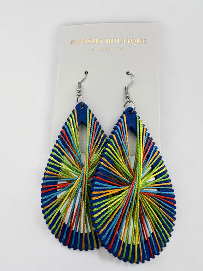 African Multicolour Thread Drop Earrings – Handmade Boho Statement Jewellery for Bold Women UK