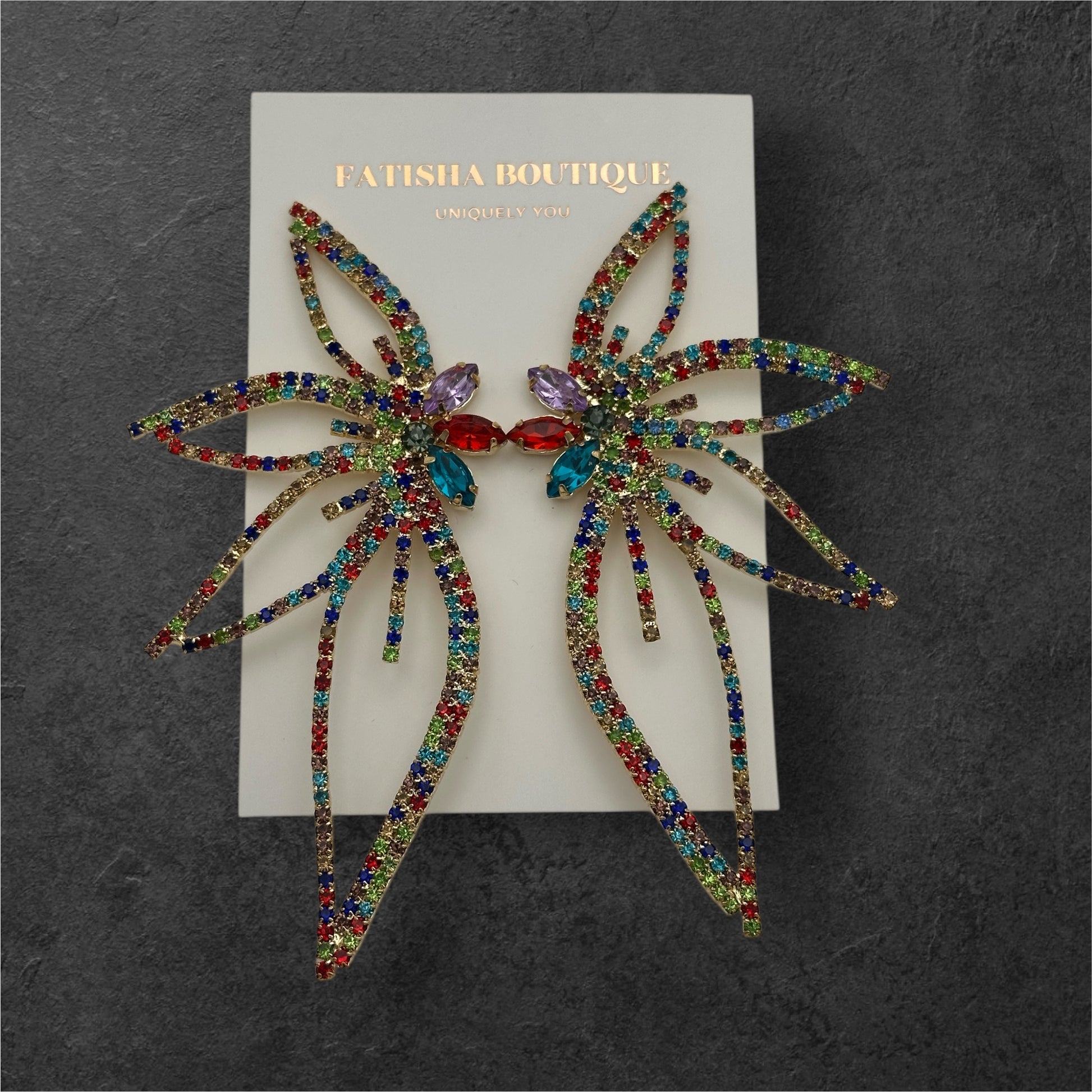 Bold Glam Rhinestone Flower Earrings – Handmade Bridal & Party Statement Jewellery - Fatisha Boutique #
