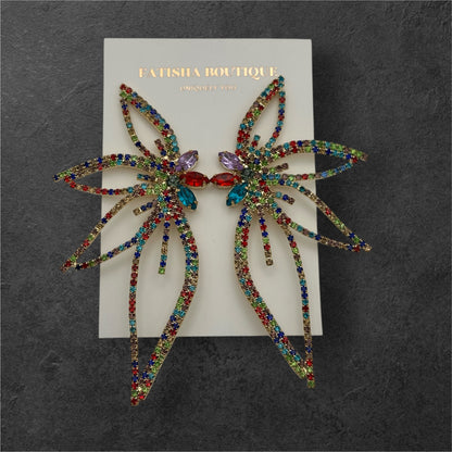 Bold Glam Rhinestone Flower Earrings – Handmade Bridal & Party Statement Jewellery - Fatisha Boutique #