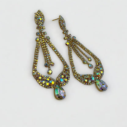 AB Colour Diamante Rhinestone Earrings – Elegant Dangle Studs for Special Occasions - Fatisha Boutique #