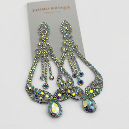 AB Colour Diamante Rhinestone Earrings – Elegant Dangle Studs for Special Occasions - Fatisha Boutique #