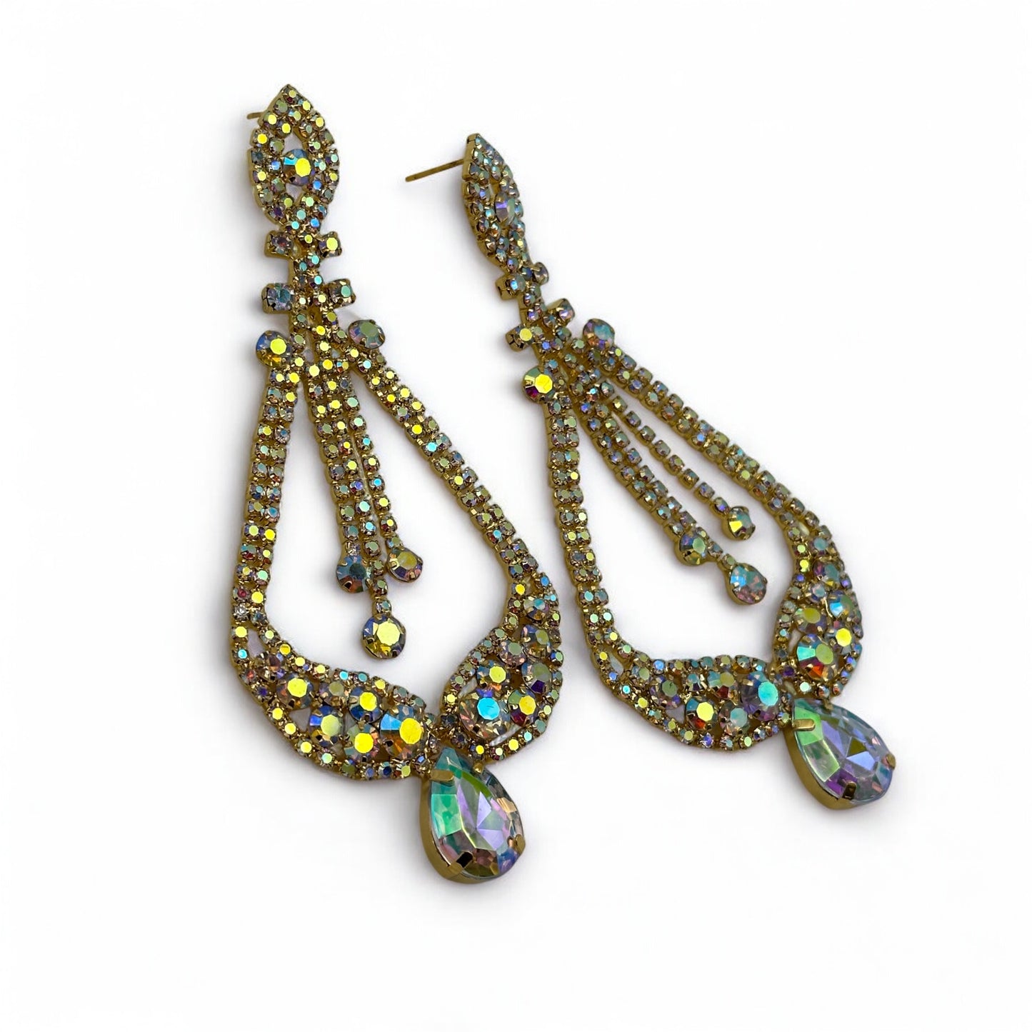 AB Colour Diamante Rhinestone Earrings – Elegant Dangle Studs for Special Occasions - Fatisha Boutique #