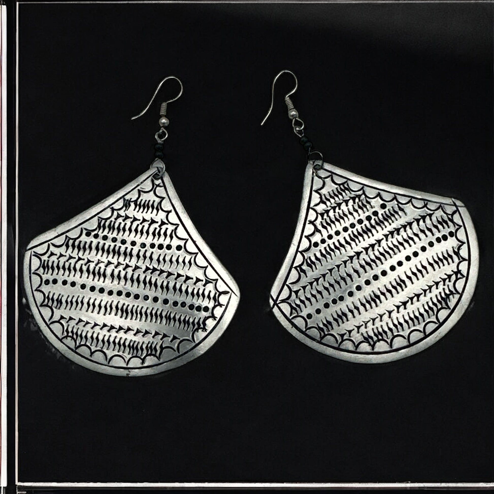 Engraved Crescent African Dangle Earrings – Tribal Lightweight Silver Hoops | UK Seller - Fatisha Boutique #