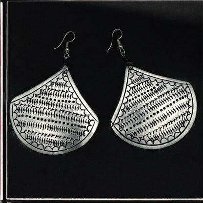 Engraved Crescent African Dangle Earrings – Tribal Lightweight Silver Hoops | UK Seller - Fatisha Boutique #