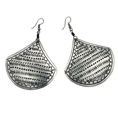 Engraved Crescent African Dangle Earrings – Tribal Lightweight Silver Hoops | UK Seller - Fatisha Boutique #