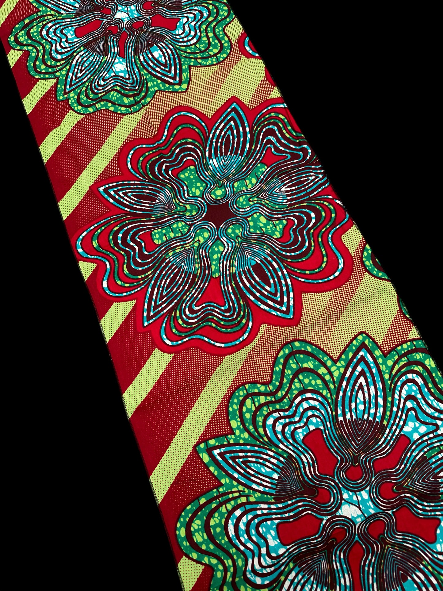 Green Red Swirl African Ankara Head Wrap – Tribal Wax Fabric Scarf for Hair & Styling