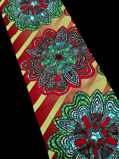 Green Red Swirl African Ankara Head Wrap – Tribal Wax Fabric Scarf for Hair & Styling