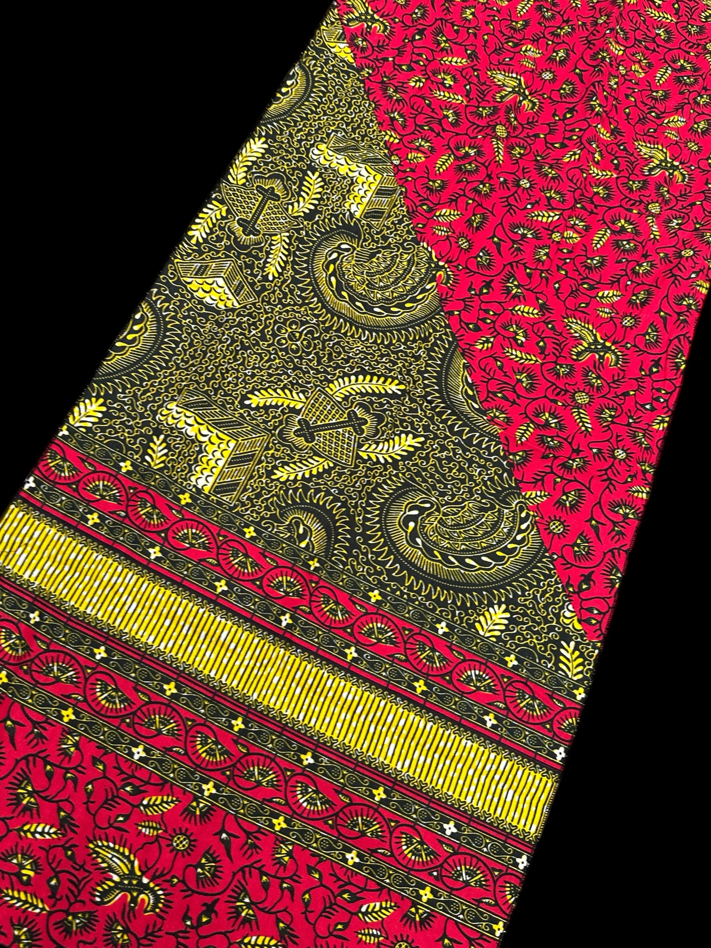 Bold Red & Black African Ankara Head Wrap – Gold Accents Tribal Wax Fabric for Hair