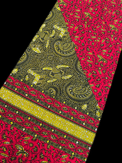 Bold Red & Black African Ankara Head Wrap – Gold Accents Tribal Wax Fabric for Hair