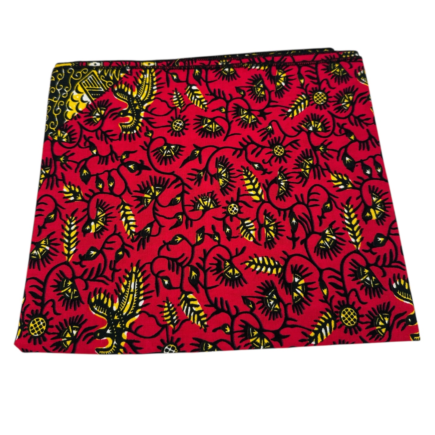 Bold Red & Black African Ankara Head Wrap – Gold Accents Tribal Wax Fabric for Hair
