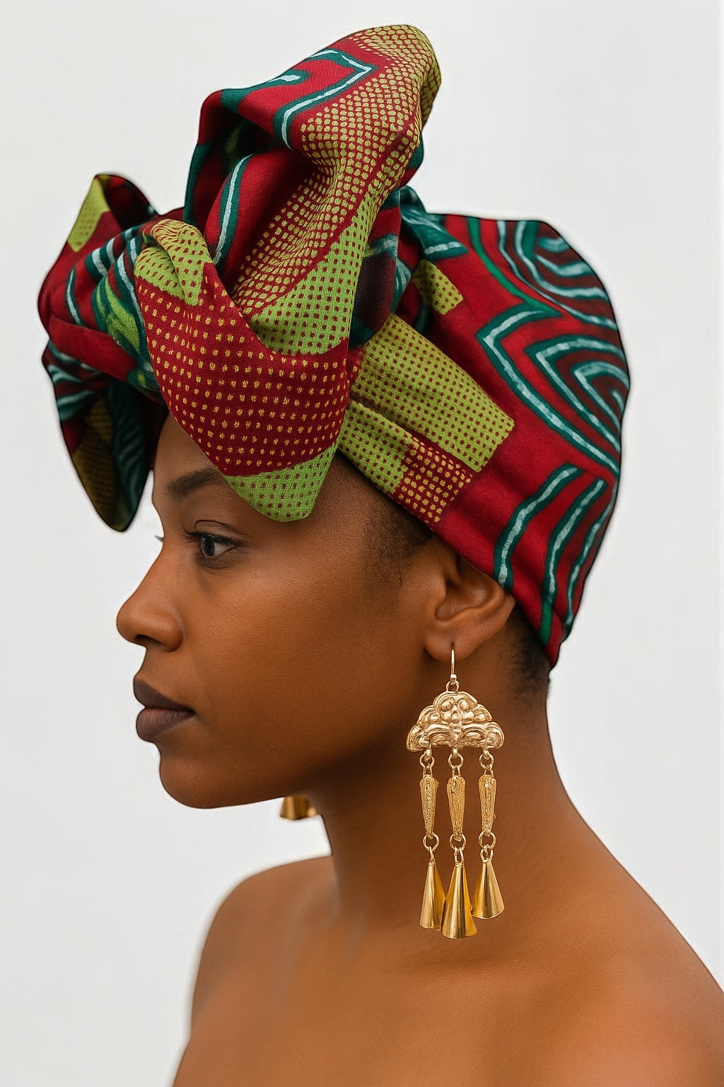 Green Red Swirl African Ankara Head Wrap – Tribal Wax Fabric Scarf for Hair & Styling