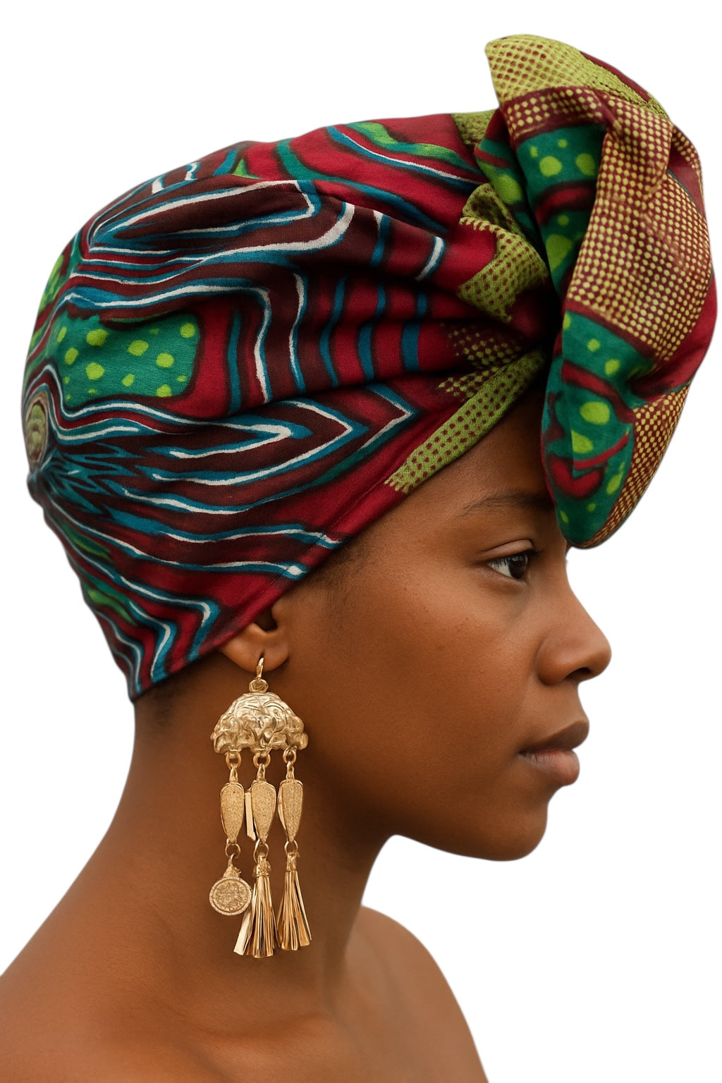 Green Red Swirl African Ankara Head Wrap – Tribal Wax Fabric Scarf for Hair & Styling