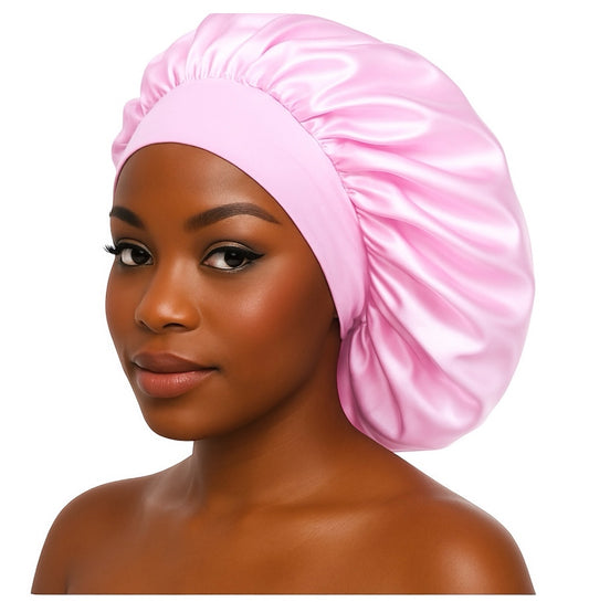 Large Band Satin Silk Bonnet Cap - Luxury Hair Protection for Braids, Locs & Long Hair - Fatisha Boutique #