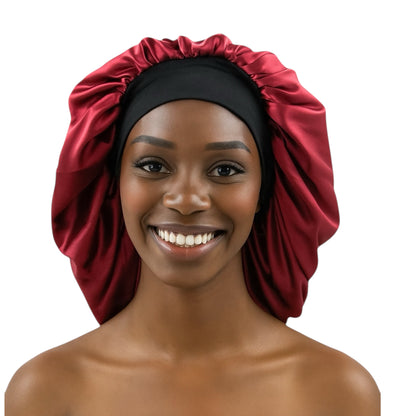 Satin Silk Bonnet Cap with Wide Band – Large Size for Braids, Locks & Natural Hair - Fatisha Boutique #