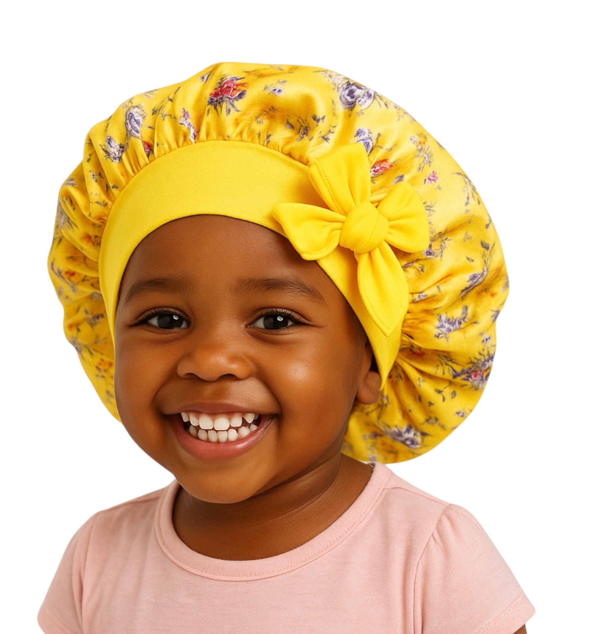 Kids Satin Silk Bonnet with Bow | Girls Floral Sleep Cap – Hair Protector for Curly & Straight Hair - Fatisha Boutique #