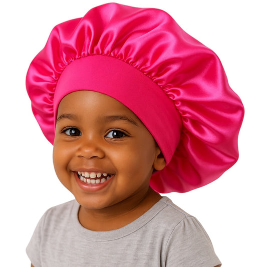 Kids Large Band Satin Silk Bonnet Cap – Single Layered Sleep Hat For Hair